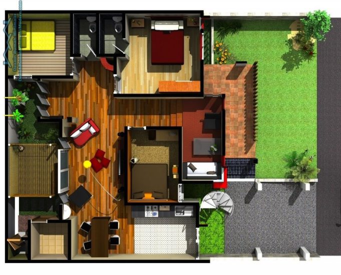 Denah Rumah Minimalis 3 kamar tidur 3D - 68
