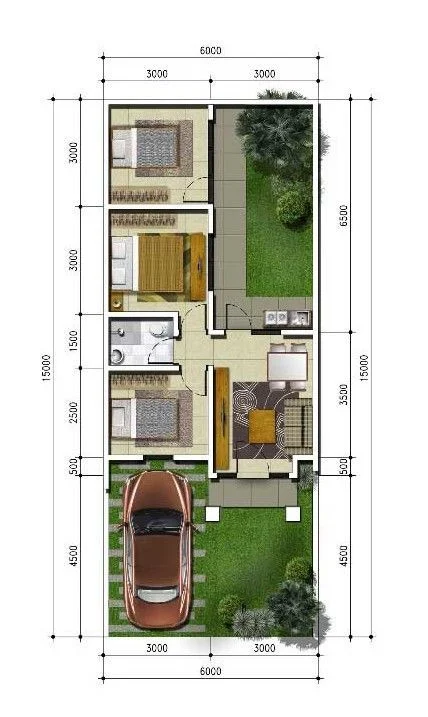 10 Inspirasi Desain Denah Rumah 3 Kamar Tidur Minimalis 3