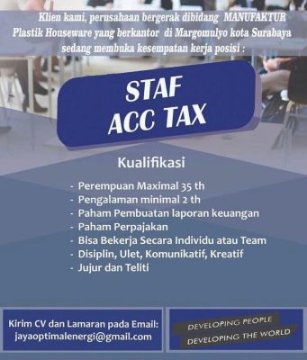 LOWONGAN KERJA STAF ACC TAX